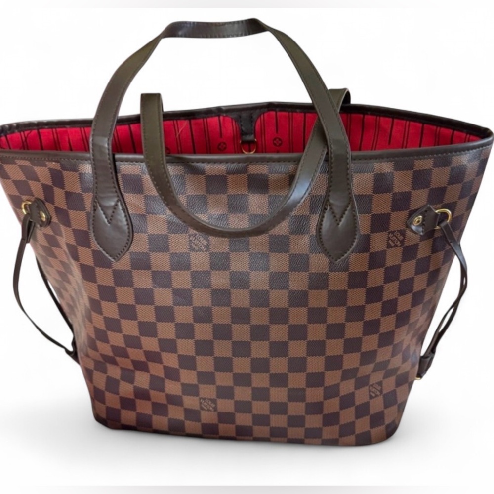 Never full Brown Checkered Tote Bag,